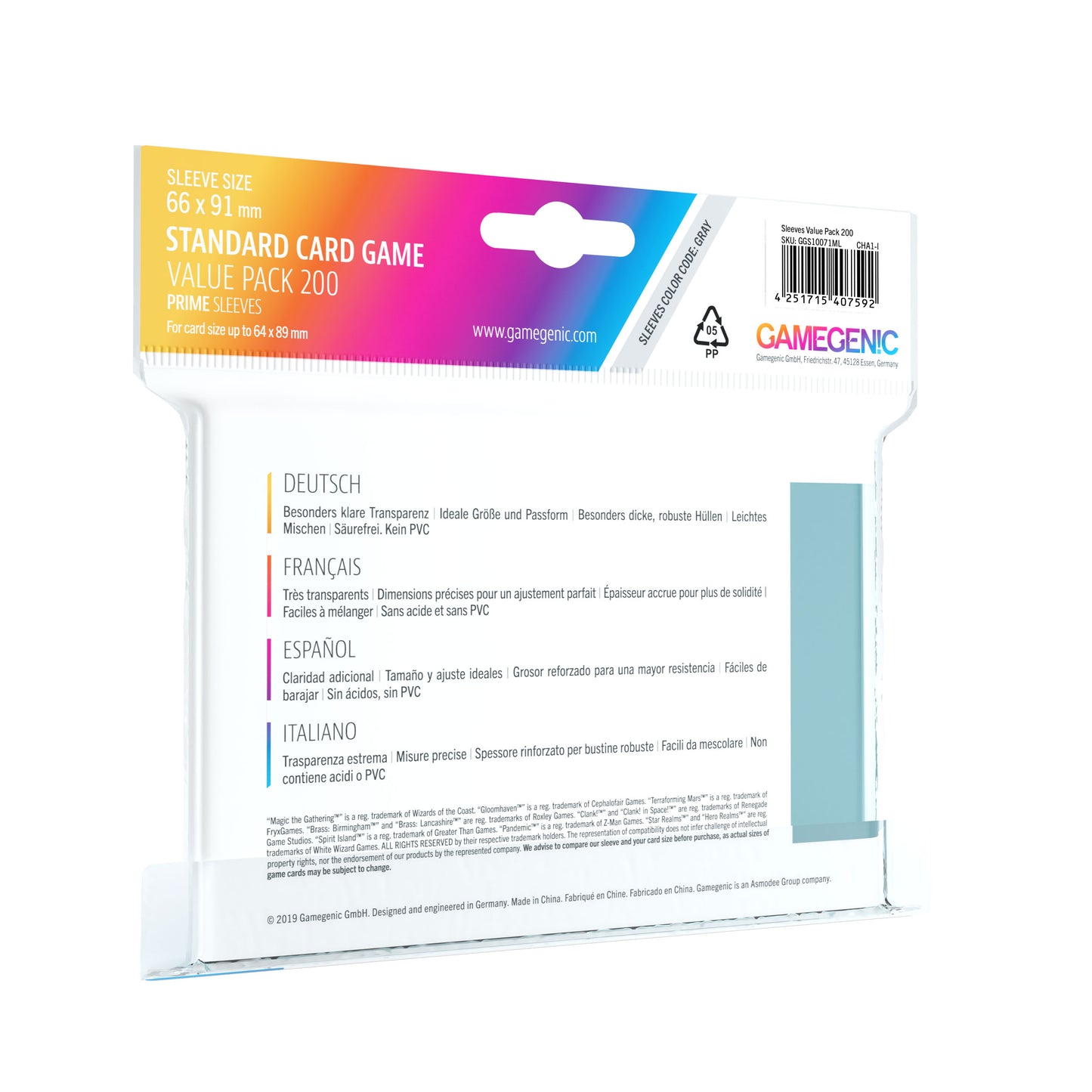 Gamegenic Standard Value Pack Matte Prime Sleeves (200)