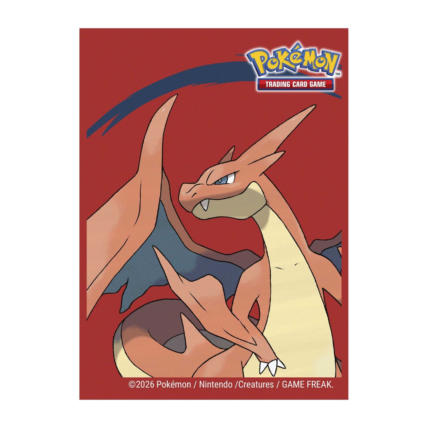 Nærbilde av kortrygg med Mega Charizard Y, Ultra Pro Deck Protector Sleeves