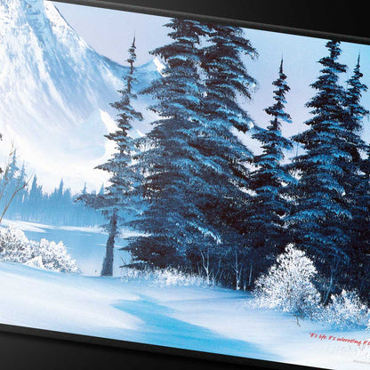 Bob Ross - Winter Paradise Black Stitched Playmat for Tabletop Gaming