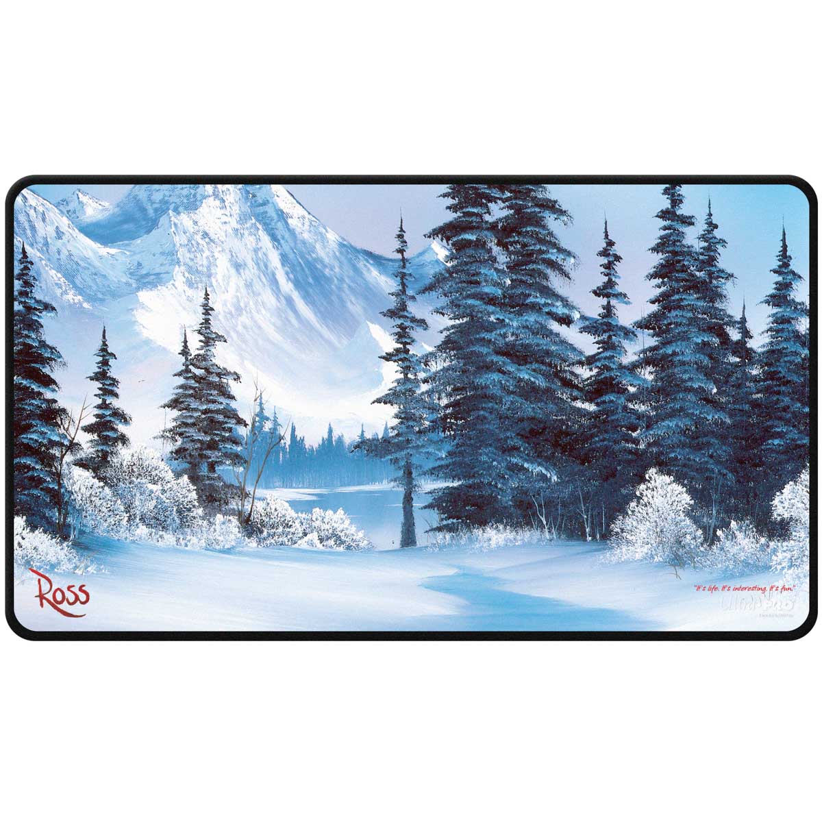 Bob Ross - Winter Paradise Black Stitched Playmat for Tabletop Gaming