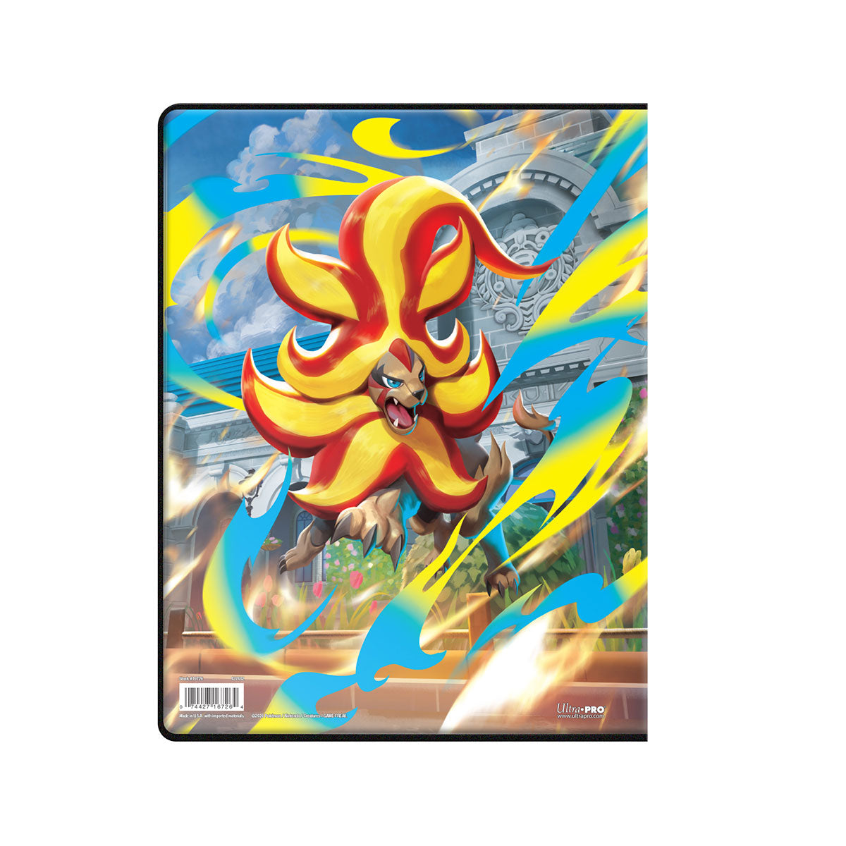 Ultra Pro Mega Evolution Chaos Rising 9-Pocket Portfolio, bakside med Mega Pyroar for Pokémon TCG