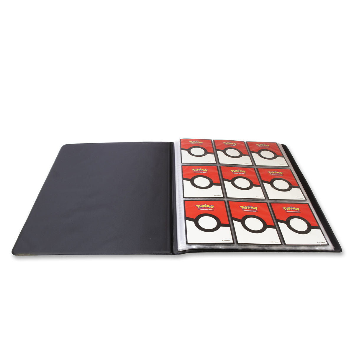 Ultra Pro 9-lommers portfolio fra Chaos Rising åpnet, med ni kortlommer og Pokéball-kortrygger