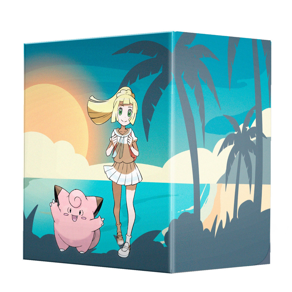 Deck boxen med Lillie og Clefairy sett skrått fra siden