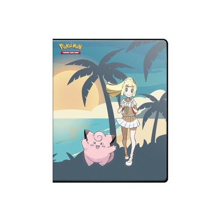 Forsiden av Ultra Pro 4-lommers portfolio med Lillie og Clefairy på stranden
