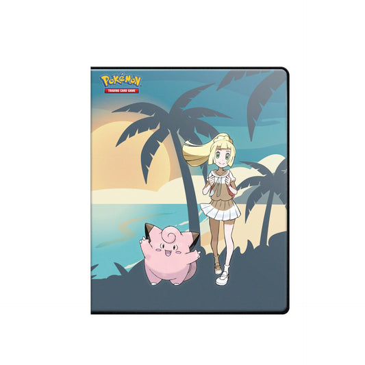 Forsiden av Ultra Pro 4-lommers portfolio med Lillie og Clefairy på stranden