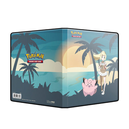 Portfolioen brettet helt ut, med Lillie og Clefairy på forsiden og palmer på baksiden
