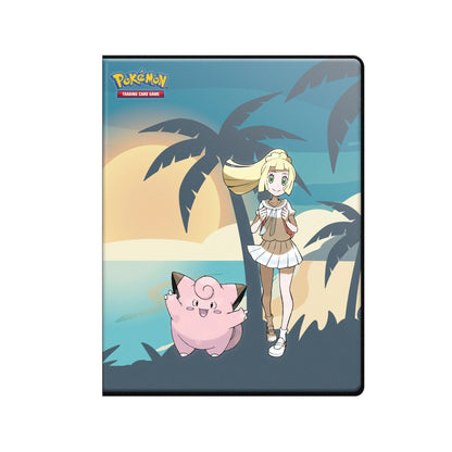 Forsiden av Ultra Pro 9-lommers portfolio med Lillie og Clefairy på stranden