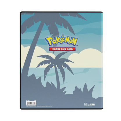 Baksiden av albumet med palmesilhuetter, Pokemon TCG-logo og strekkode