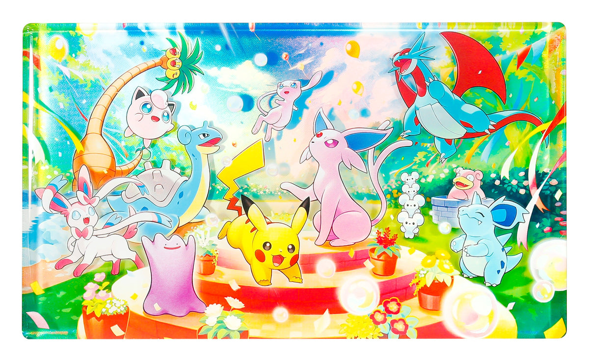 Kjøleskapsmagnet med dagmotiv: Espeon, Pikachu og Mew feirer 30-årsjubileet