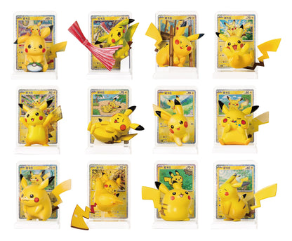 De 12 vanlige Pikachu-figurene i Dream Painting 30th Celebration, hver med sitt kort