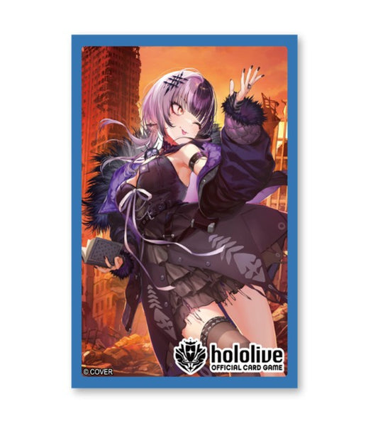 Hololive Official Card Game kortlommer med Shiori Novella – lavendelhåret figur i gotisk antrekk mot solnedgang, blå kant