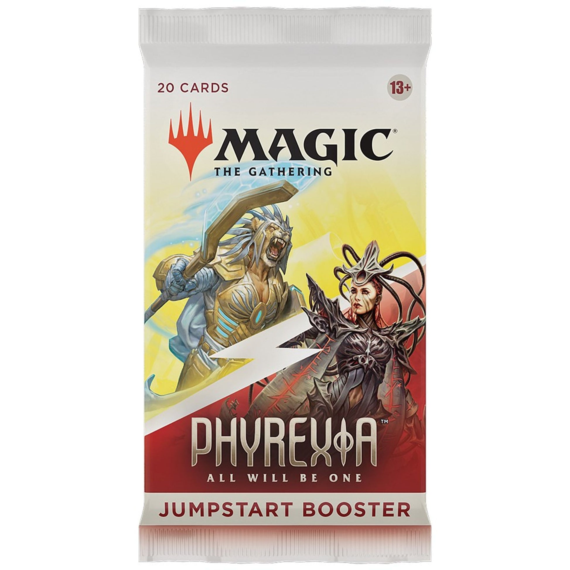 Jumpstart booster pakke fra Phyrexia: All Will Be One med to phyrexianske krigere, 20 kort per pakke.