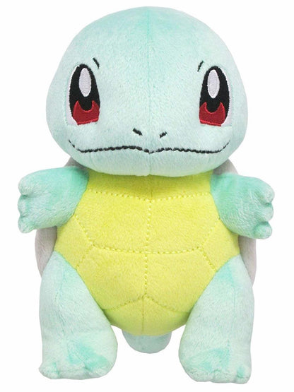 Pokémon Squirtle-bamse sett rett forfra med røde øyne, turkis kropp og gul buk