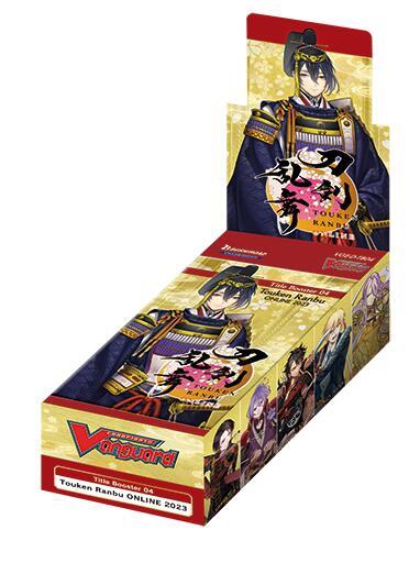 Cardfight!! Vanguard Touken Ranbu ONLINE 2023 Title Booster-eske – gullfarget display med sverdkriger i rustning