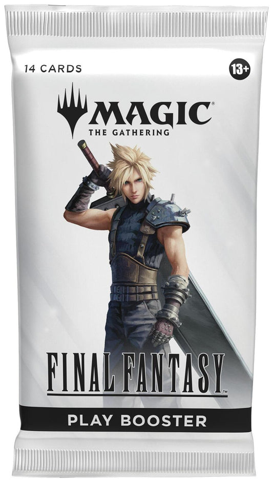 Play booster pakke fra Magic The Gathering Final Fantasy med Cloud Strife på forsiden, 14 kort per pakke.