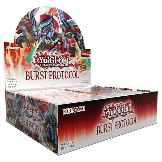 Yu-Gi-Oh! Burst Protocol Booster Box med 24 booster pakker, mekanisk drage på esken