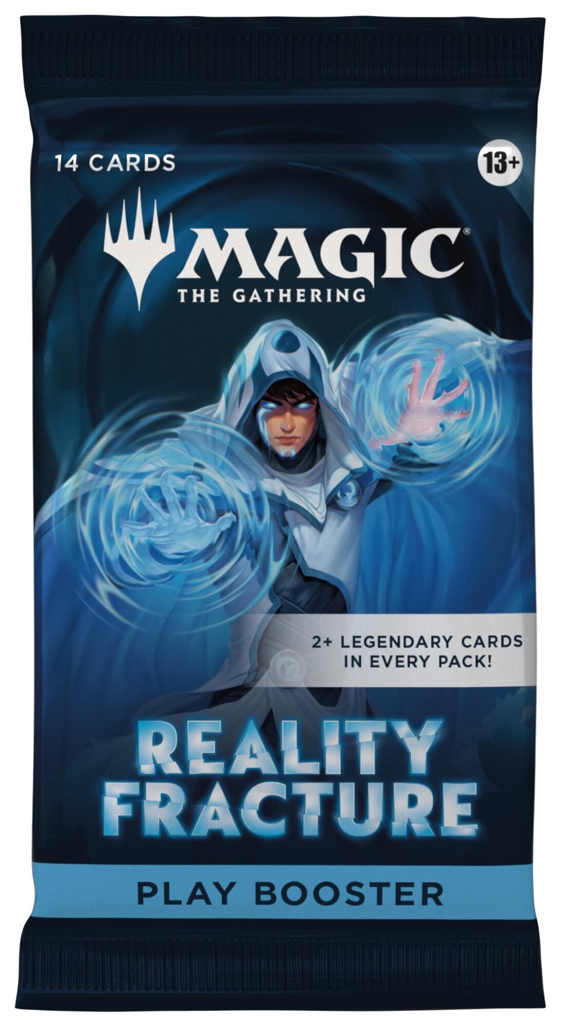 En Reality Fracture Play Booster pakke med 14 kort, Jace med blå magi i begge hender