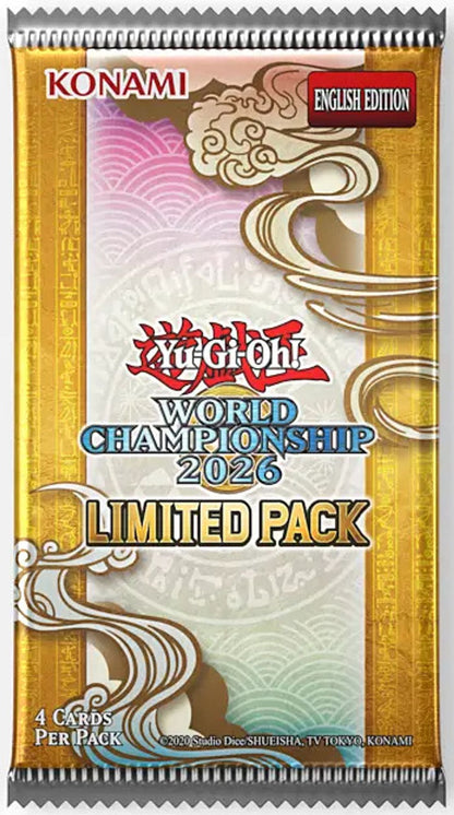 Én Limited Pack World Championship 2026 booster pakke med gullkanter og hvit ukiyo-e-dekor, 4 kort per pakke