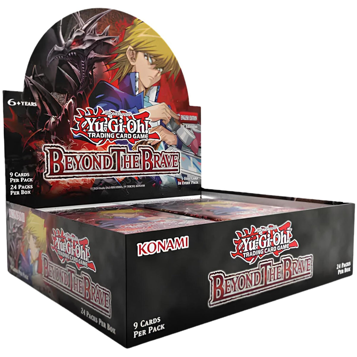 Yu-Gi-Oh! Beyond the Brave Booster Box sett skrått, med Joey Wheeler og en svart drage på esken
