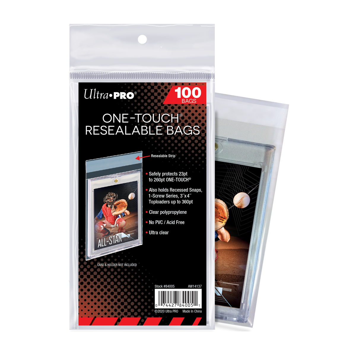 Ultra Pro One Touch gjenlukkbare poser, pakke med 100 stk