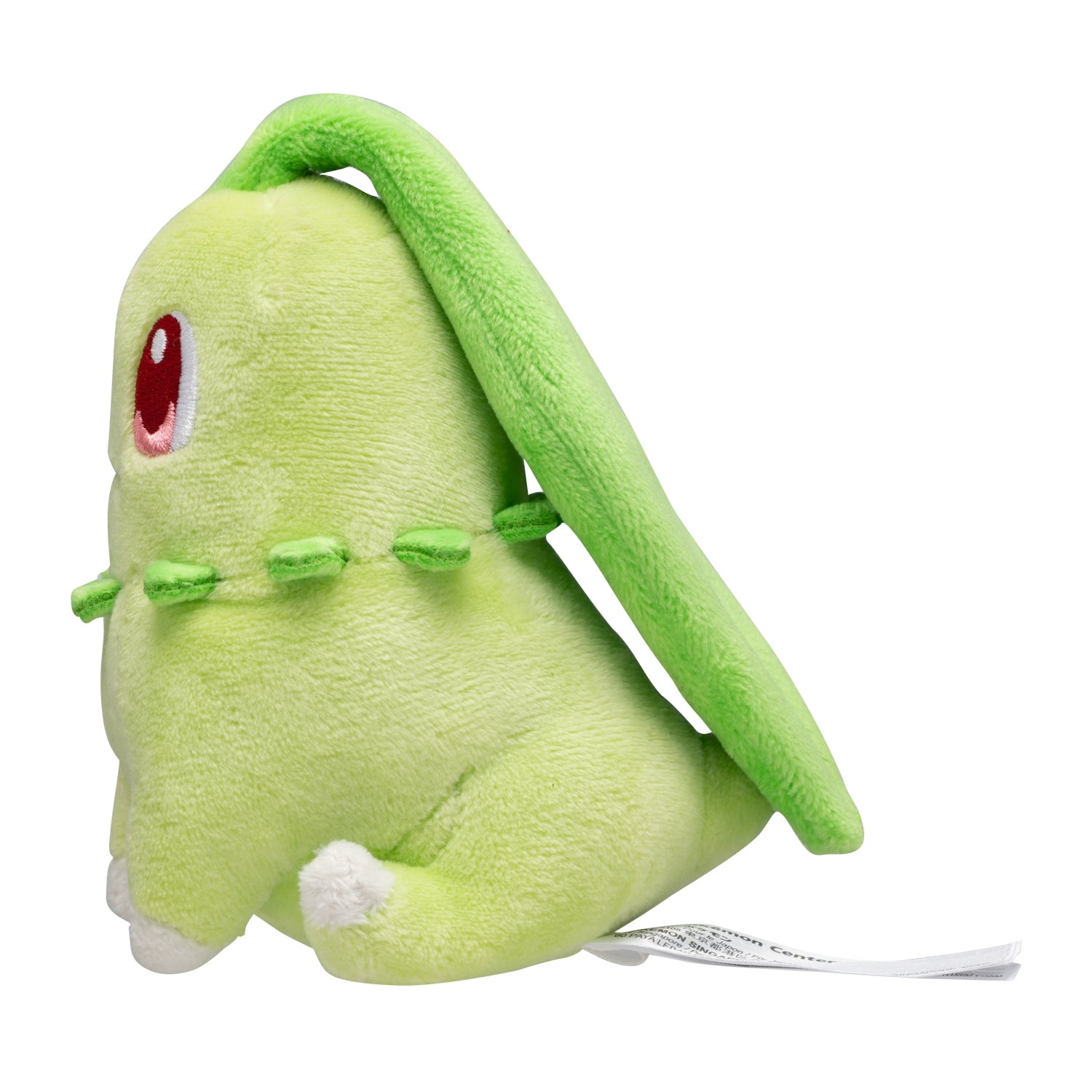 Chikorita Fit Plush fra Pokemon Center Japan, sett fra siden