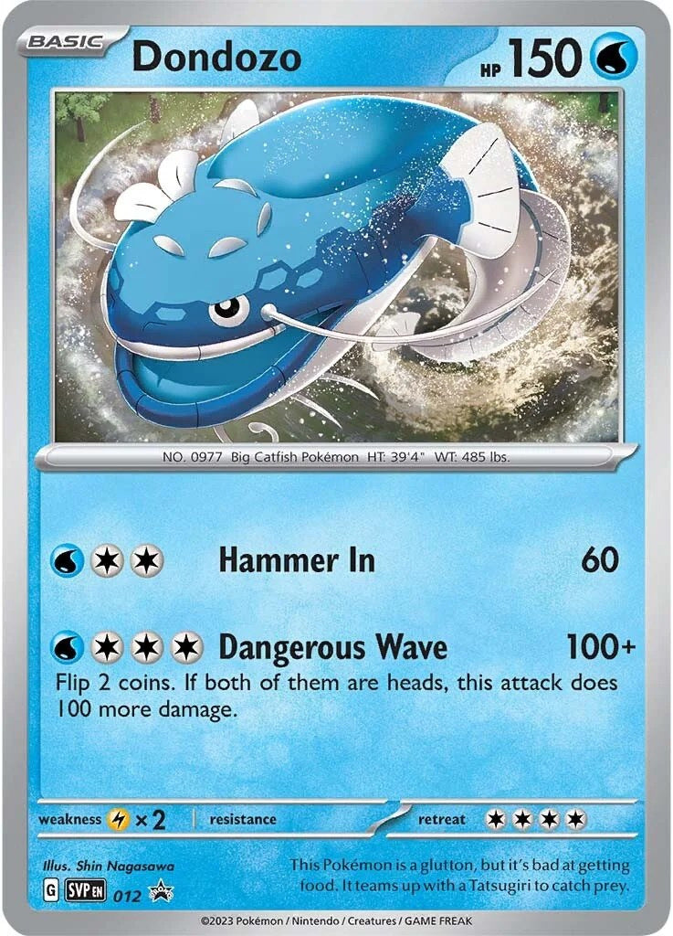 Dondozo promokort SVP 012 med Hammer In og Dangerous Wave, ligger i blisteren