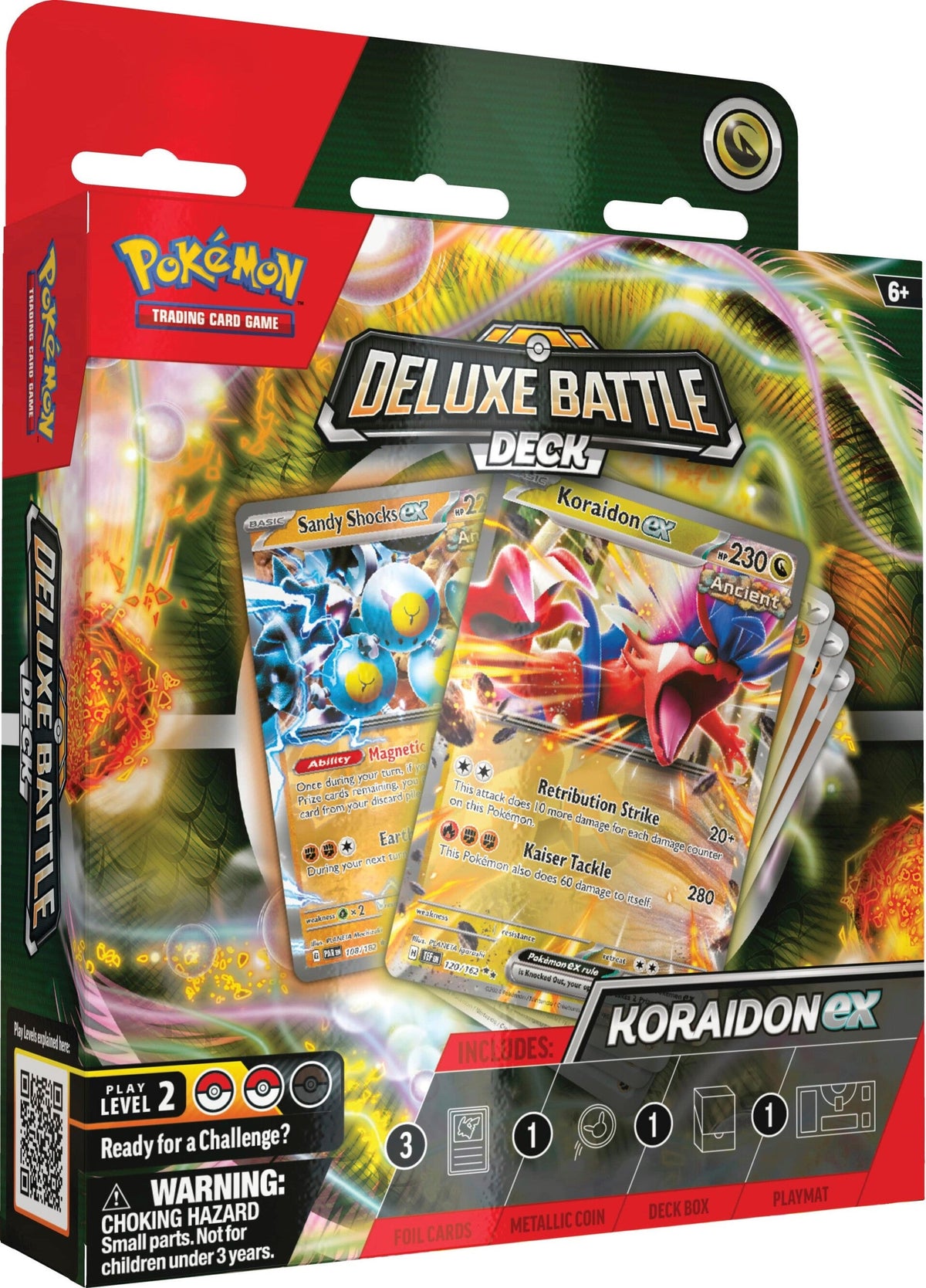 Koraidon ex-decket sett forfra med Deluxe Battle Deck-logoen