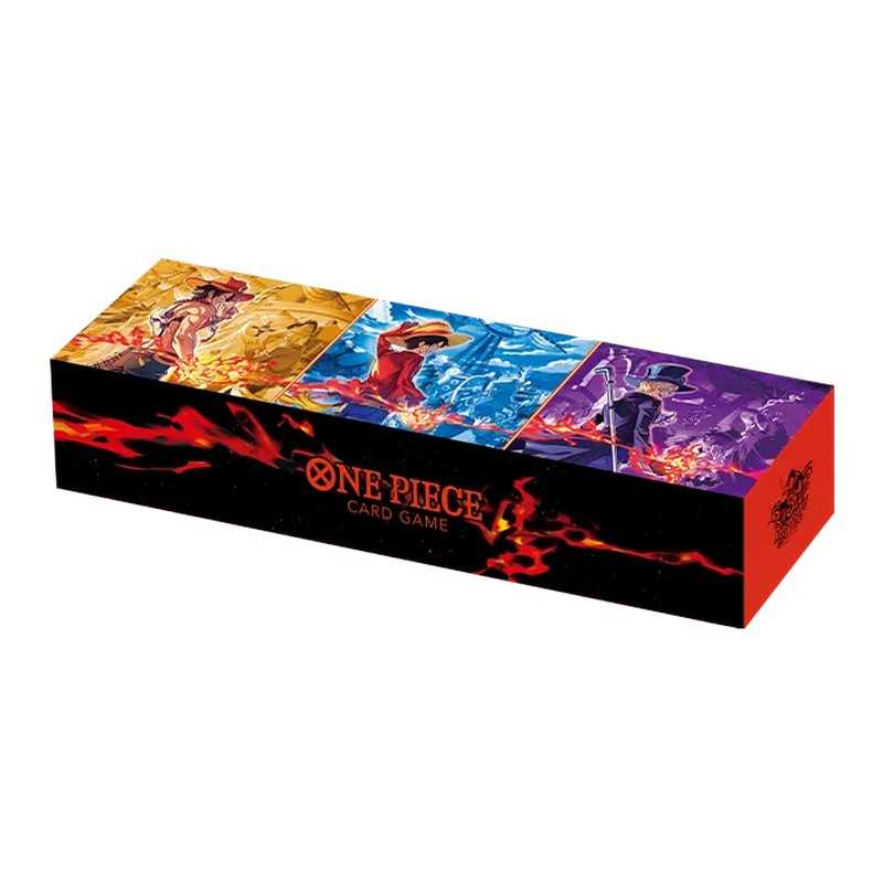 Alt innholdet i One Piece English Version 3rd Anniversary Set: kort, DON!!-kort, leather card case og storage box