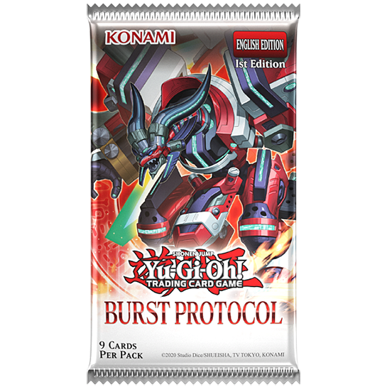 Yu-Gi-Oh! Burst Protocol booster pakke med 9 kort, mekanisk drage på pakkekunsten