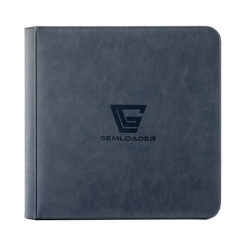Gemloader Premium Semi-Rigid Card Saver Binder - sett forfra i grått vegansk lær