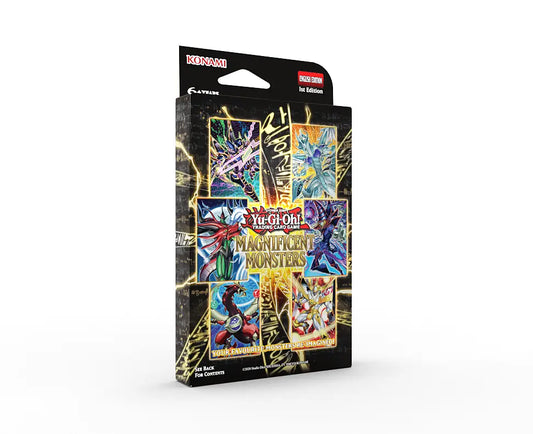 Yu-Gi-Oh! Magnificent Monsters Box sett skrått forfra, med seks monsterkort avbildet på forsiden