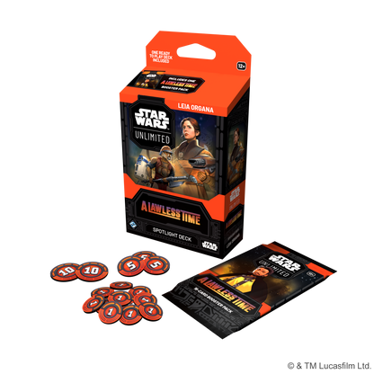Leia Organa Spotlight Deck med damage counters og booster pakke