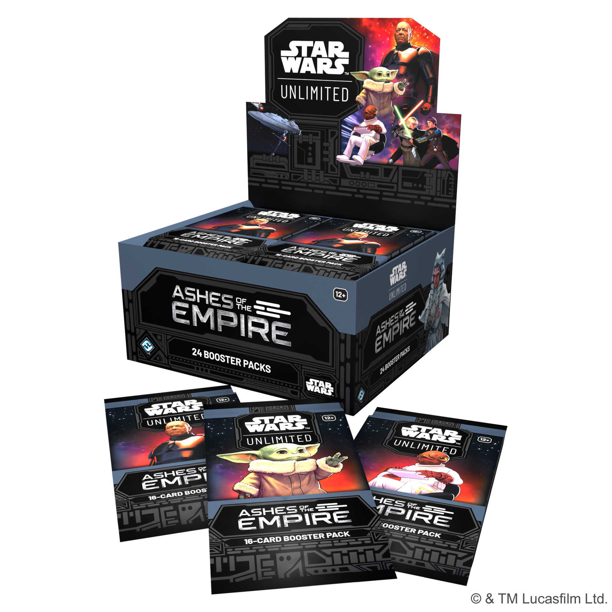 Ashes of the Empire booster display med tre booster pakker liggende foran