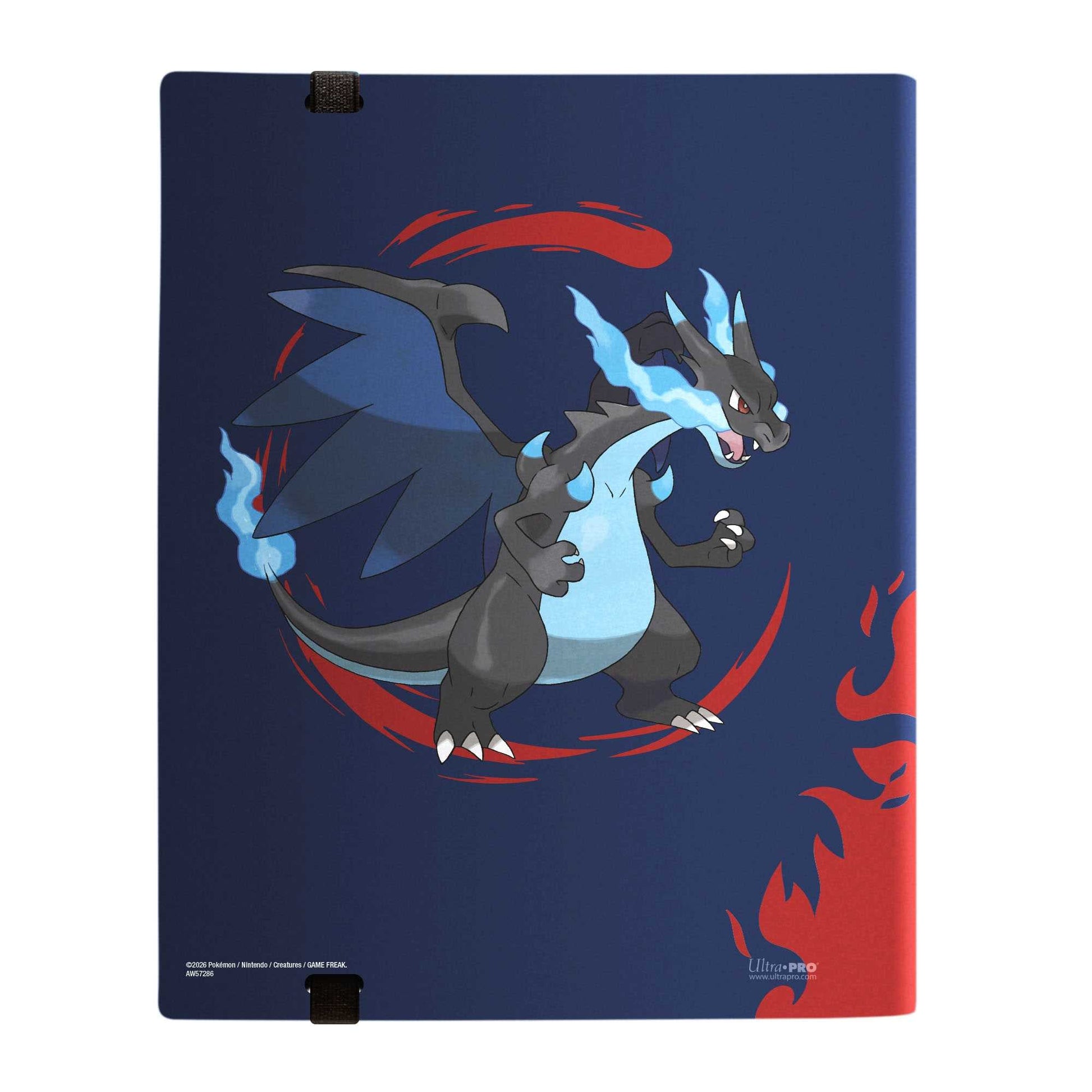 Baksiden av Ultra Pro PRO-Binder med Mega Charizard X på blå bunn