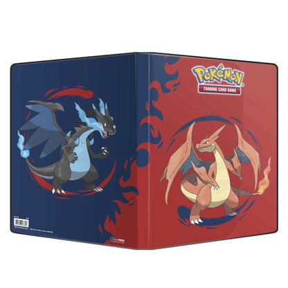 Portfolio åpnet flatt ut, viser både Mega Charizard X-siden og Mega Charizard Y-siden