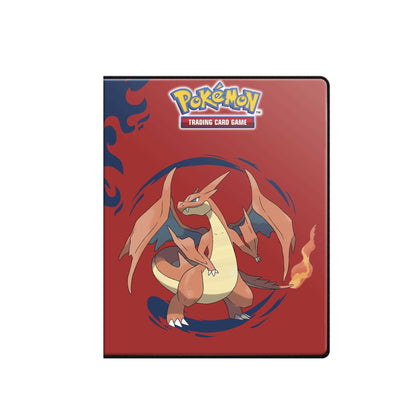 Forsiden av Ultra Pro 4-lommers portfolio med Mega Charizard Y på rød bunnfarge