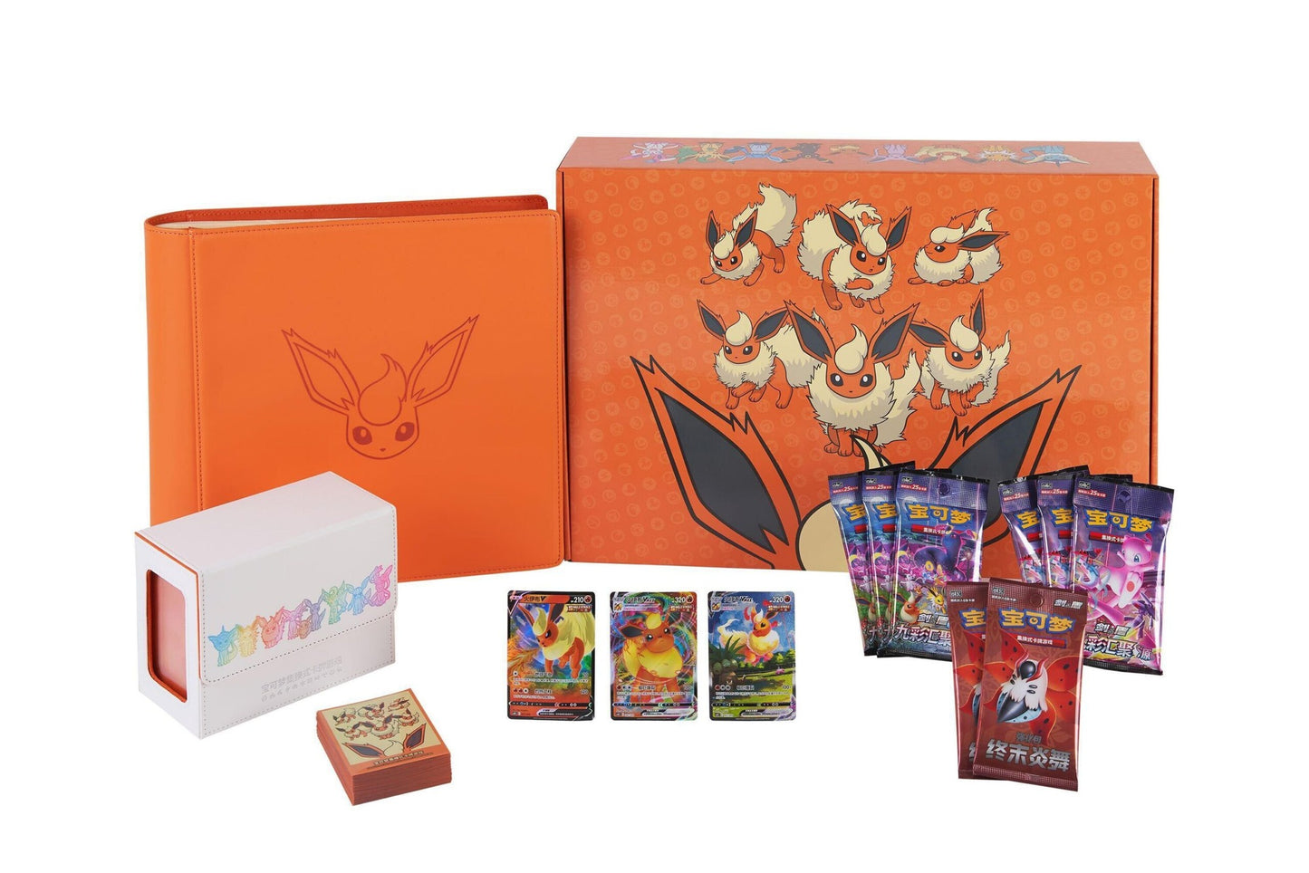 Pokemon Nine Colors Gathering Kinesisk Advanced Gift Box Flareon – hele innholdet: eske, binder, kort, sleeves og booster pakker