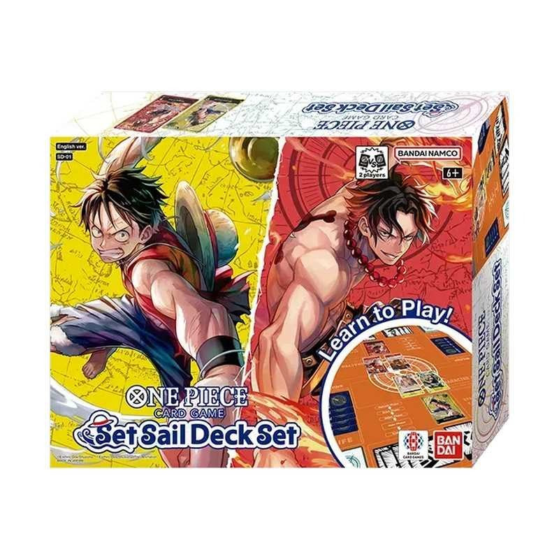 One Piece Set Sail Deck Set SD-01, esken med Luffy i gult og Ace i rødt, merket Learn to Play