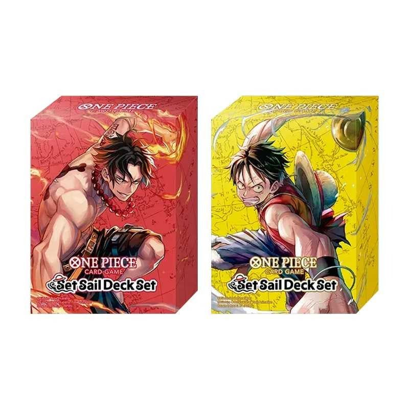 De to deck casene, rød med Portgas D. Ace og gul med Monkey D. Luffy