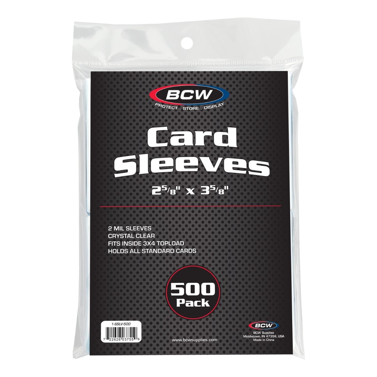 BCW Standard Card Sleeves i uåpnet 500-pakning, merket 2 5/8 x 3 5/8 tommer og 2 mil tykkelse