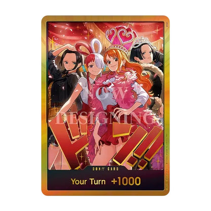 DON!!-kortet i alt-art-versjon med gullramme, samme motiv med de fire heltinnene