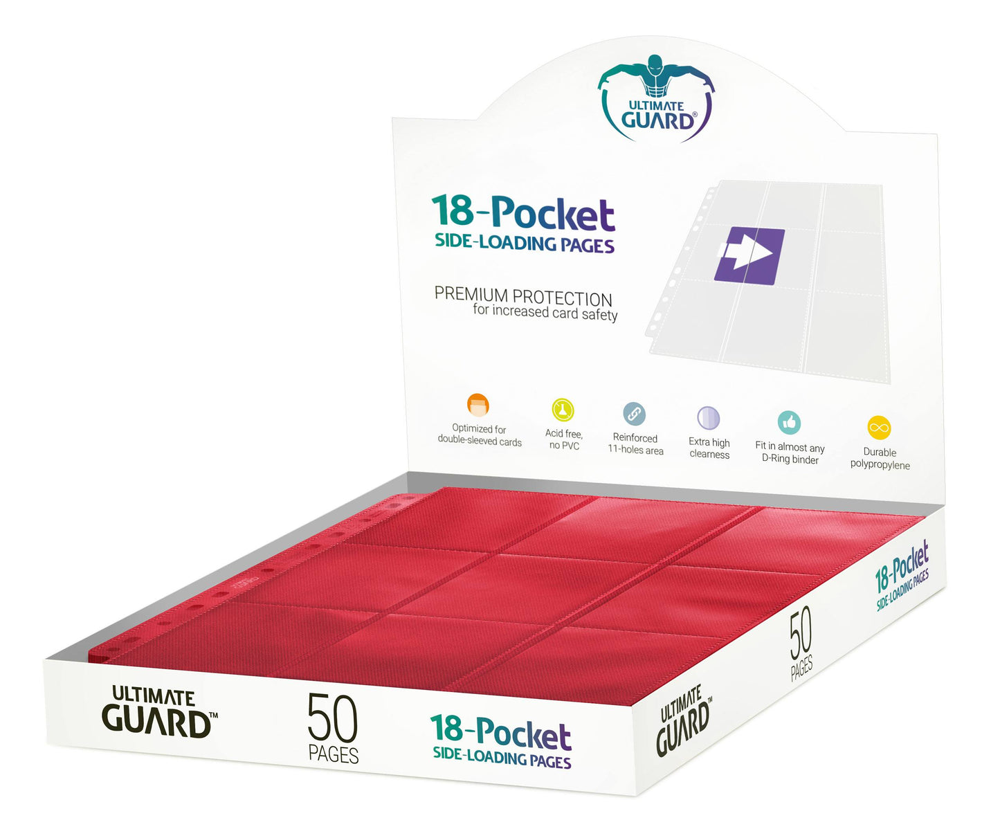 Ultimate Guard 18-Pocket Pages Side-Loading Red (50 stk)