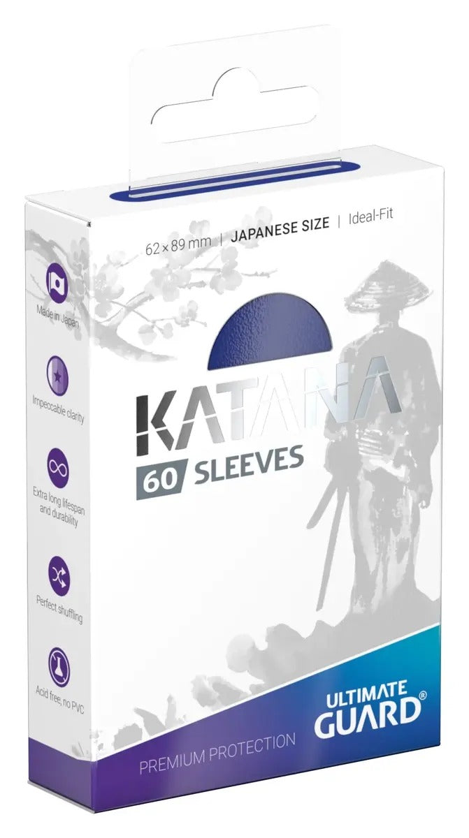 Forpakning med 60 blå sleeves i japansk størrelse, forside