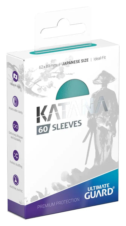 Forpakning med 60 turkis sleeves i japansk størrelse, forside