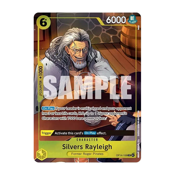 Promokort Silvers Rayleigh OP14-108 – Silvers Rayleigh som ler med et glass i hånden