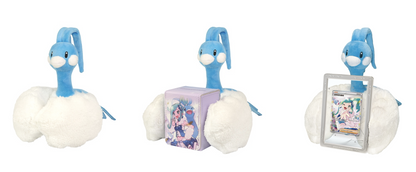 Innholdet i Lisia's Shining gaveesken: Altaria plush, deck box og kortdisplay-ramme