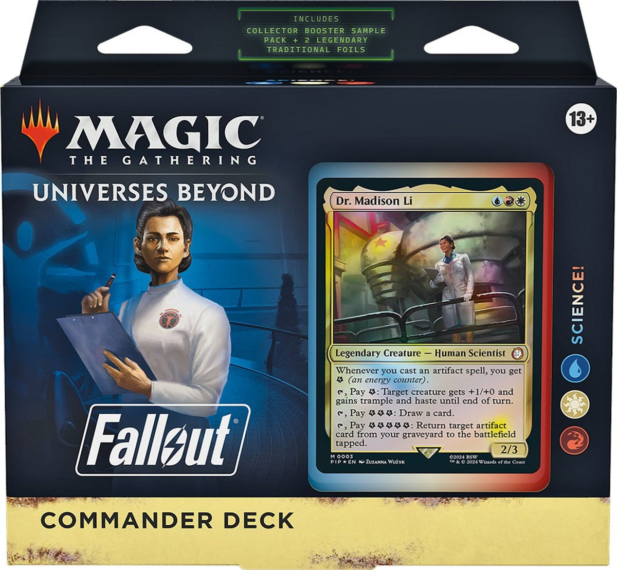 Fallout Commander Deck Science! med Dr. Madison Li som commander, blå, hvit og rød