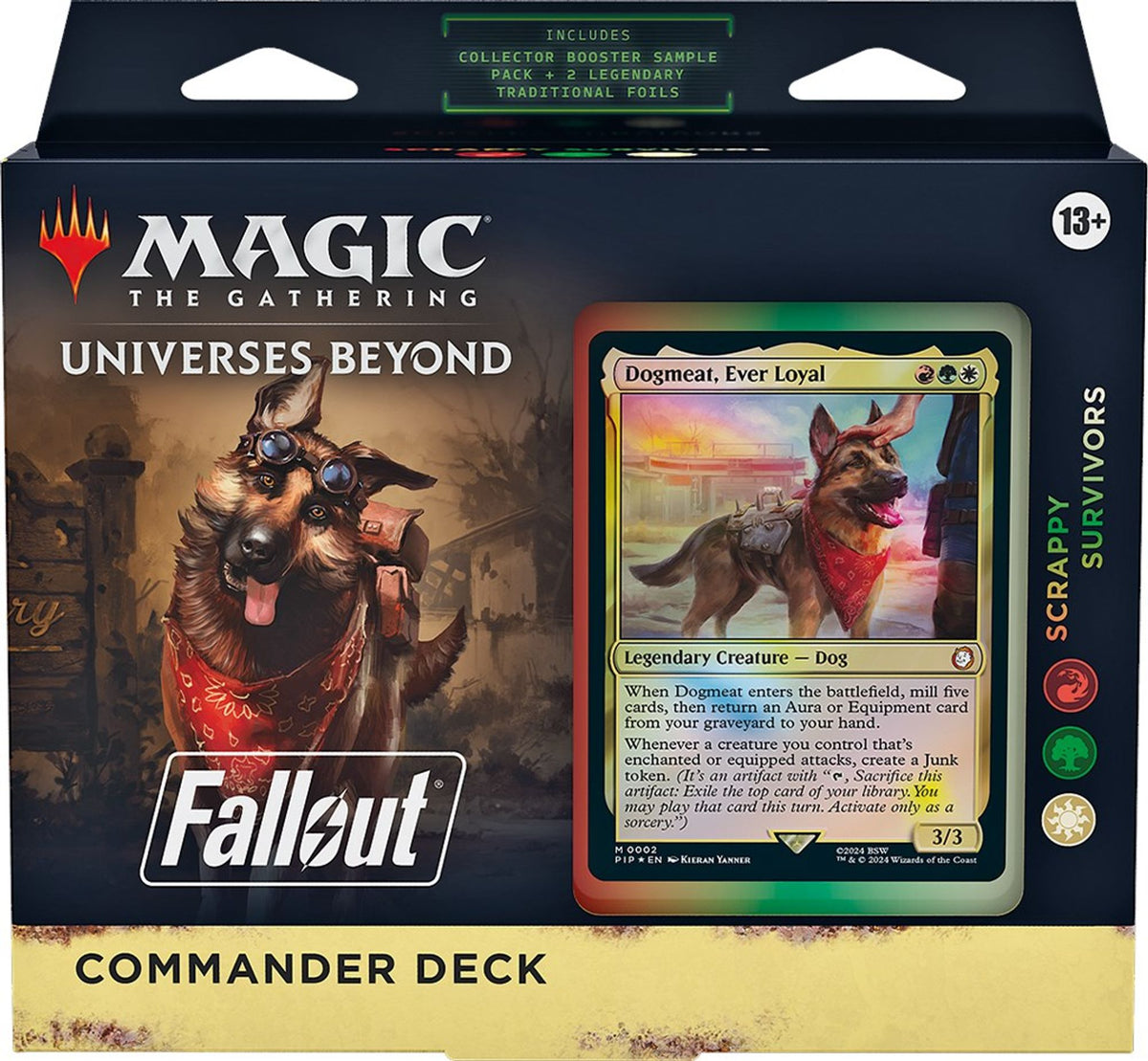 Fallout Commander Deck Scrappy Survivors med Dogmeat, Ever Loyal som commander, rød, grønn og hvit