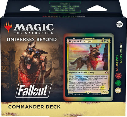 Fallout Commander Deck Scrappy Survivors med Dogmeat, Ever Loyal som commander, rød, grønn og hvit
