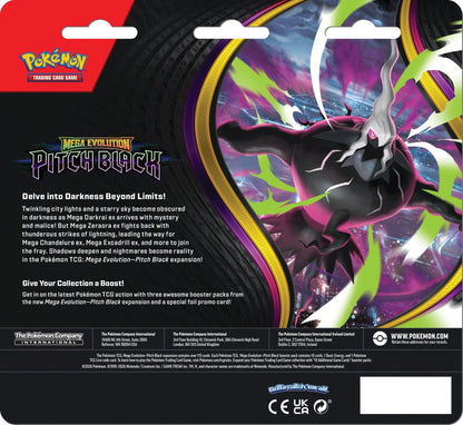 Pokemon Pitch Black 3pk Blister - bakside med informasjon om innhold
